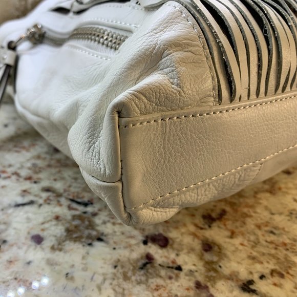 B. Makowsky Alexis Pebble Leather Hobo with Chain & Fringe - white - Picture 8 of 16